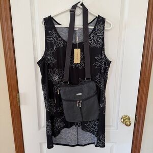 SET! Womens XL Black Floral Dress/Cover Up + Baggallini Gray/Pink Crossbody